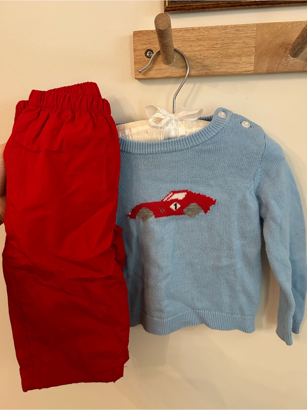 Edgehill Collection Light Blue Sweater with Red Car